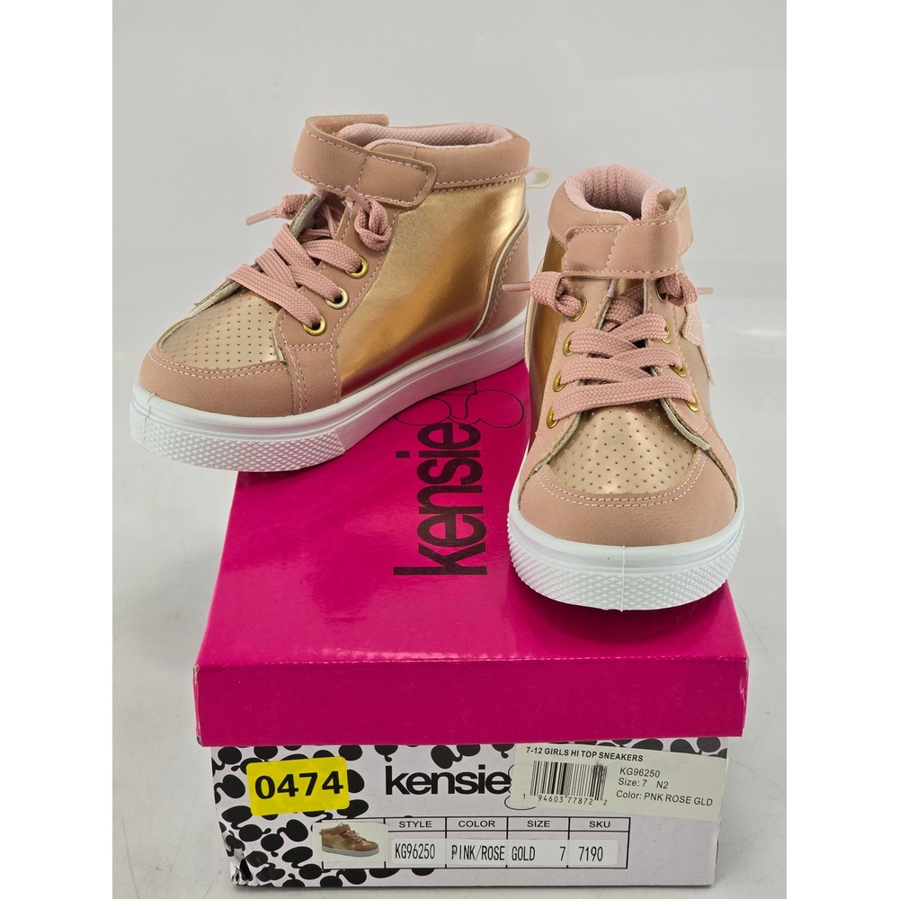 Kensie Girl Hi Top Sneakers Girls 7 Pink Rose Gold Star KG96250 - New